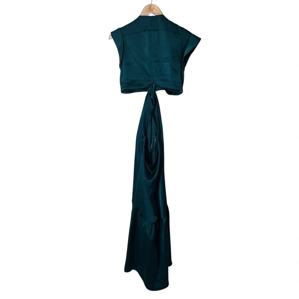 Jason Wu Satin Midi Teal Green Cutout Dress M - Picture 10 of 15
